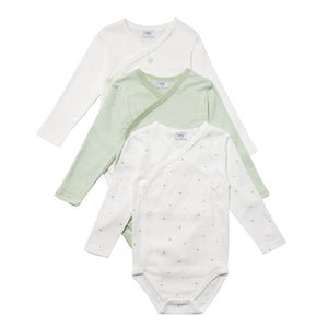 Stellou & Friends Cotton Crossbody Long Sleeve Onesies - 3 pack of Bodysuits for Babies