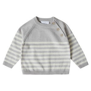 Stellou & Friends 100% Cotton Knit Striped Baby Toddler Boys Girls Long Sleeve Sweater with Shoulder Button Closure (Birth - 4 years)
