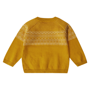 Stellou & Friends 100% Cotton Knit Norwegian Jacquard Design Baby Toddler Boys Girls Long Sleeve Crew Neck Sweater with Shoulder Buttons (Birth - 4 years)