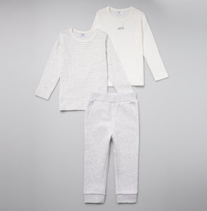 Stellou & Friends Cotton Gray & White 3 Piece Clothing Set for Newborns, Babies and Toddlers