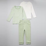 Stellou & Friends Cotton Green and White Unisex 3 Piece Clothing Set for Newborns, Babies and Toddlers