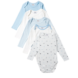 Stellou & Friends Baby Cotton Long Sleeve Onesies - 5 pack of Soft Blue and White Bodysuits for Babies