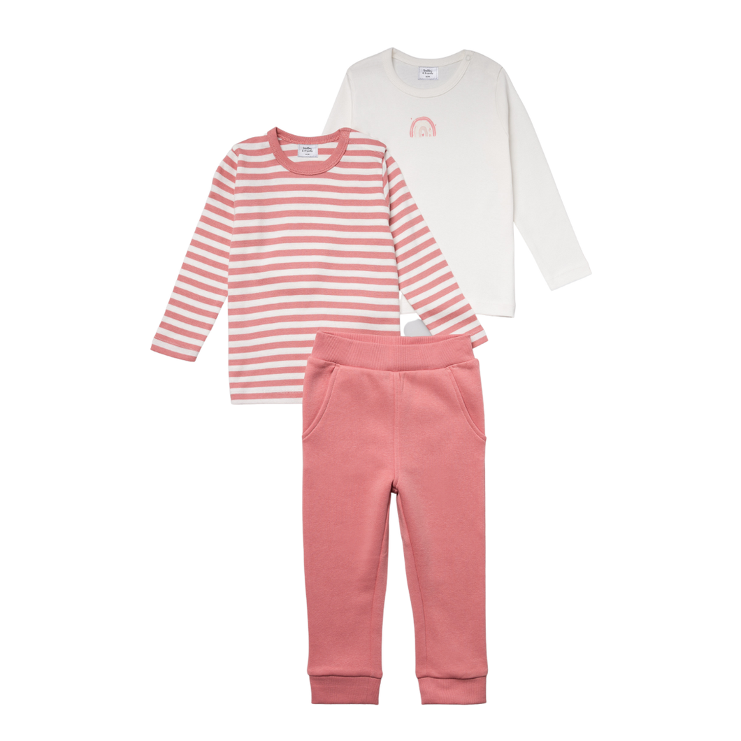 Stellou & Friends Cotton Pink and White 3 Piece Clothing Set for Newborns, Babies and Toddlers