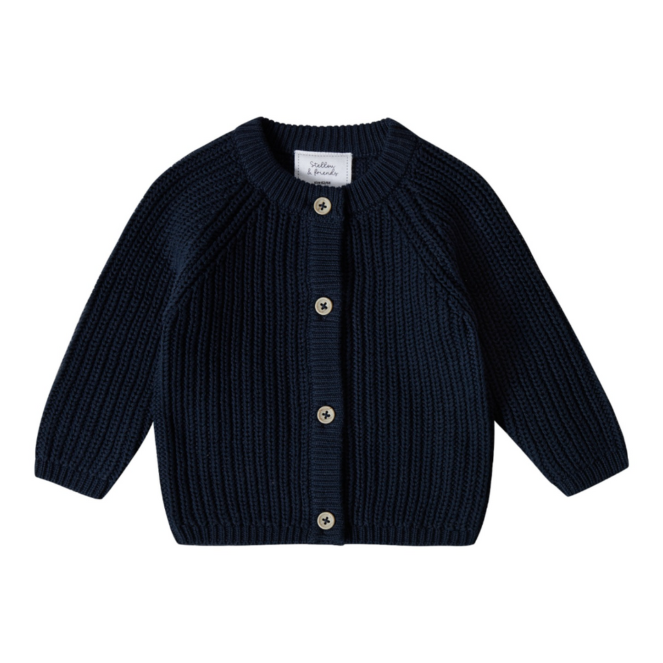 Stellou & Friends 100% Cotton Chunky Ribbed Knitted Cardigan for Boys & Girls Ages 0-6 Years
