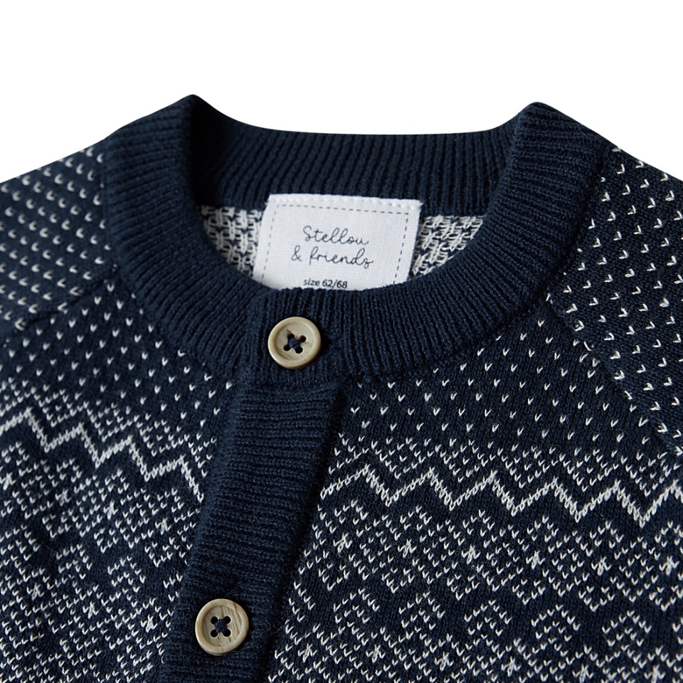 Stellou Friends 100 Cotton Knit Norwegian Jacquard Design Baby Boys Girls Long Sleeve Cardigan Sweater 18 24 Months Teal with Beige