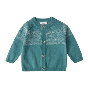 Stellou & Friends 100% Cotton Knit Norwegian Jacquard Design Baby Toddler Boys Girls Long Sleeve Cardigan Sweater (Birth - 4 years)