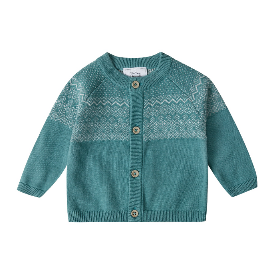 Stellou & Friends 100% Cotton Knit Norwegian Jacquard Design Baby Toddler Boys Girls Long Sleeve Cardigan Sweater (Birth - 4 years)