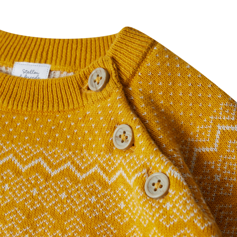 Stellou Friends Baby Girls 100 Cotton Jacquard Design Baby Long Sleeve Crew Neck Sweater Unisex White with Red