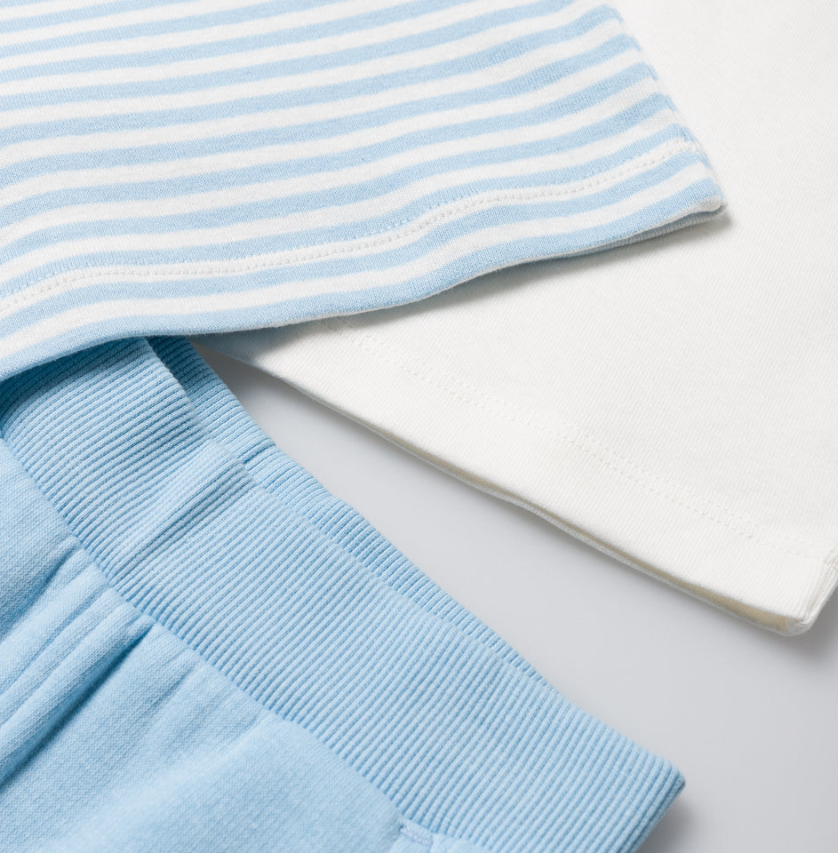 Stellou & Friends Cotton Blue and White 3 Piece Clothing Set for Newborns, Babies and Toddlers