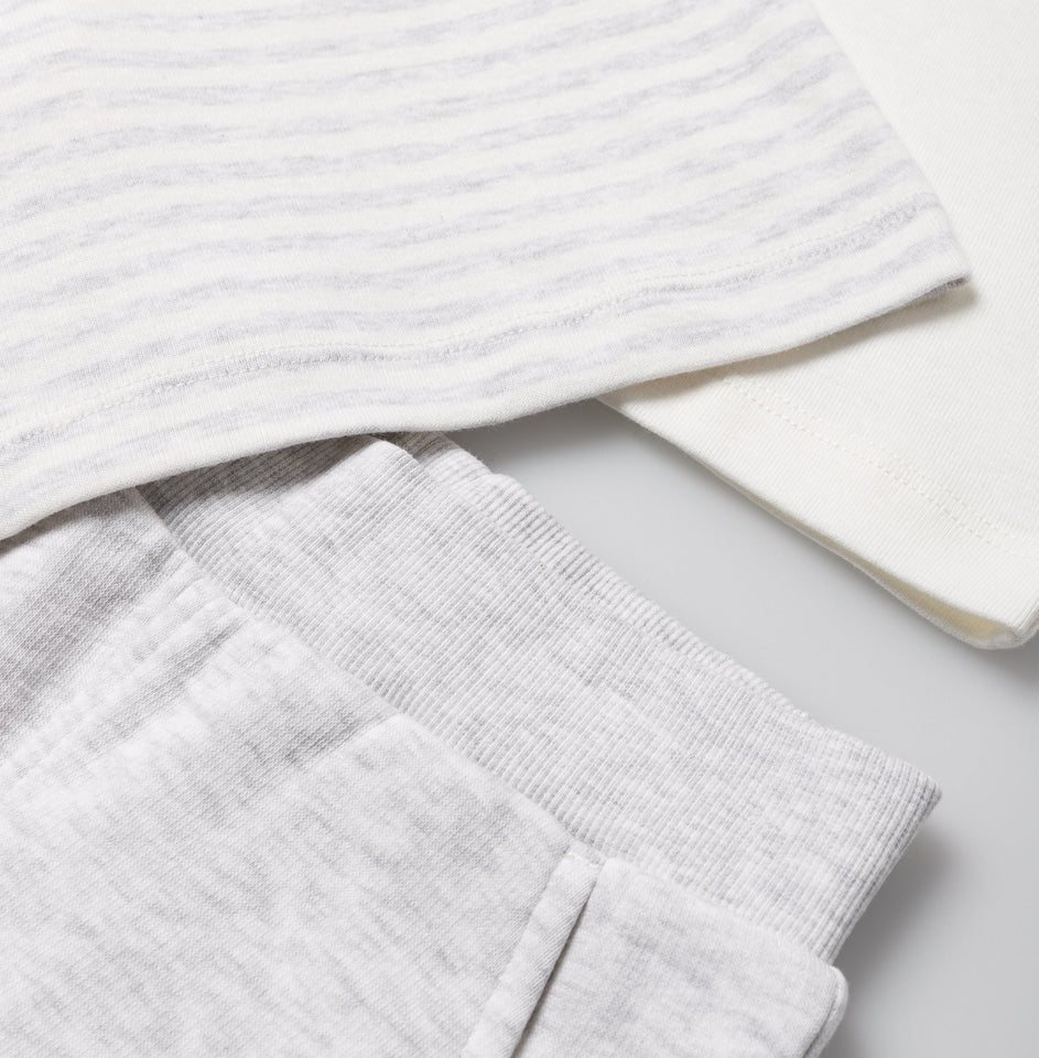 Stellou & Friends Cotton Gray & White 3 Piece Clothing Set for Newborns, Babies and Toddlers