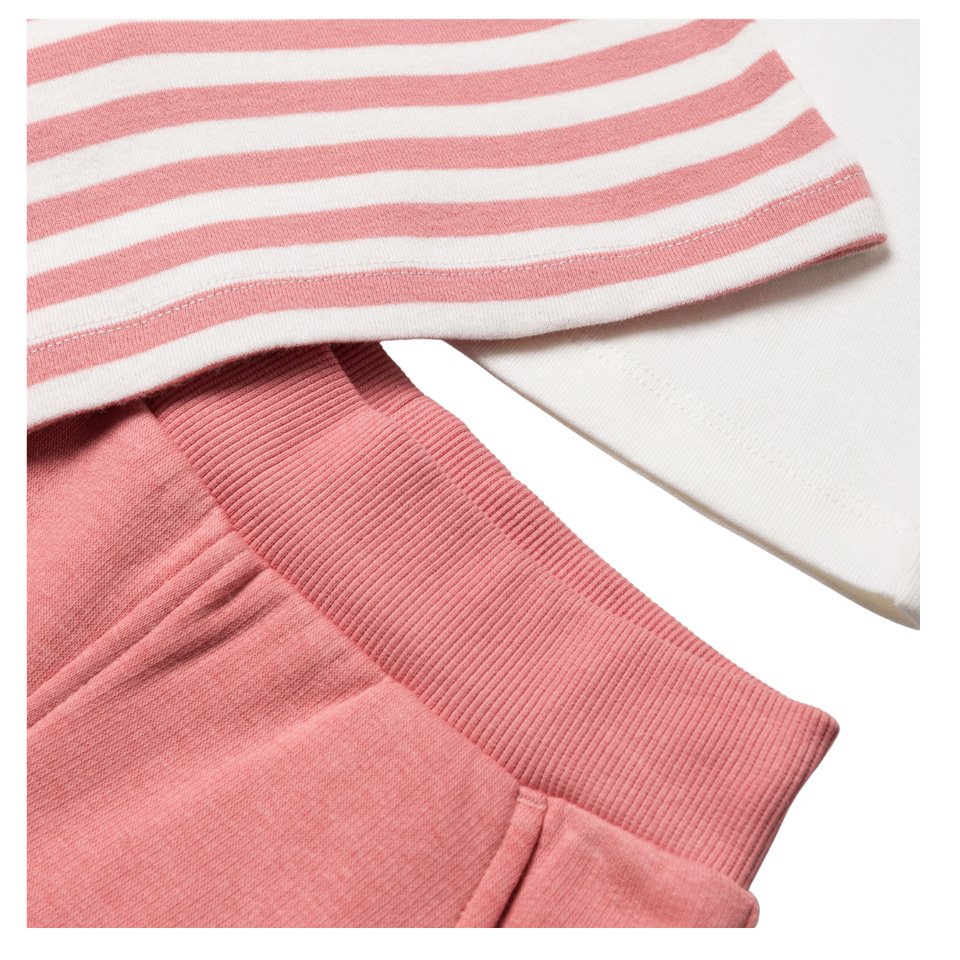 Stellou & Friends Cotton Pink and White 3 Piece Clothing Set for Newborns, Babies and Toddlers